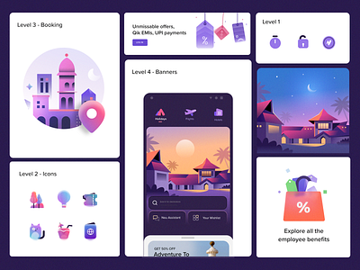 Illustrations for Tata Neu app branding empty states flight gradients graphic design holidays hotel icons illustration playful product stays tata neu tourism travel ui vacation vector visual language