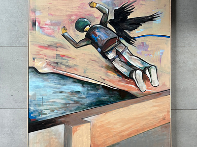 Léto s havranem - bungee jumping ..., akryl , 120 x 100 cm, 2023