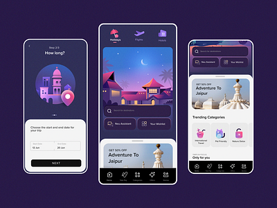 Illustrations for Tata Neu 3d app branding flights gradients graphic design holidays hotels iconography icons illustration playful product stamps tata neu tourism travel ui user interface vacation