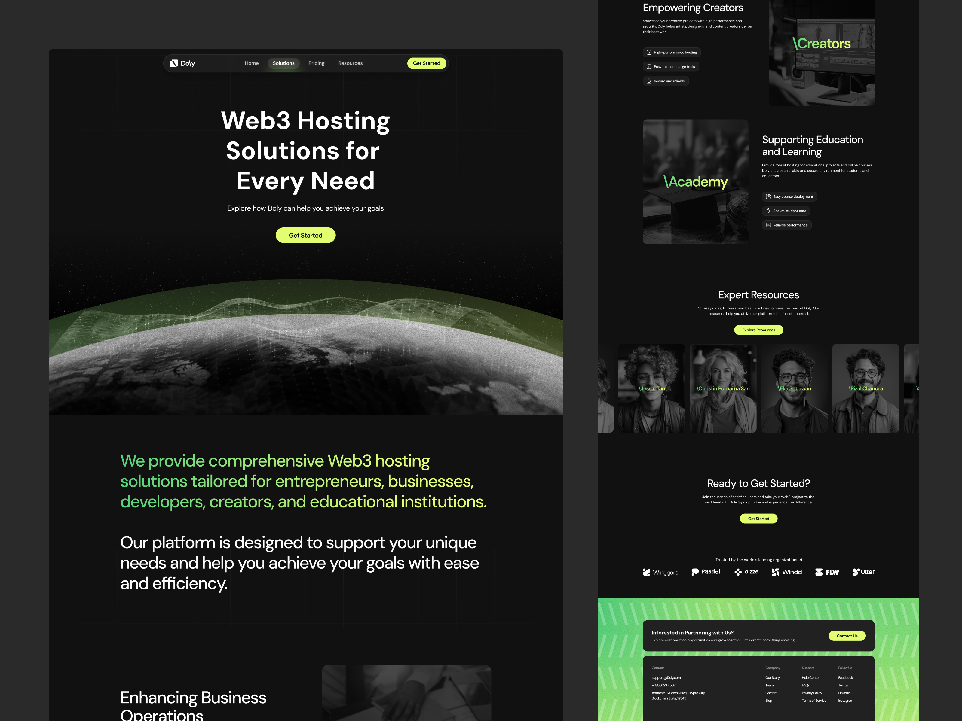 Doly - Web3 Hosting Website (Solutions) academy business clean creator design developer educations expert hosting landing page solutions ui web web3 website