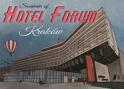 illustration for Hotel Forum in Kraków, Poland brutalism cracow drawing graphic design illustration illustrator photoshop poland postcard prl procreate souvenir soviet typography