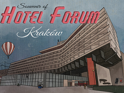 illustration for Hotel Forum in Kraków, Poland brutalism cracow drawing graphic design illustration illustrator photoshop poland postcard prl procreate souvenir soviet typography