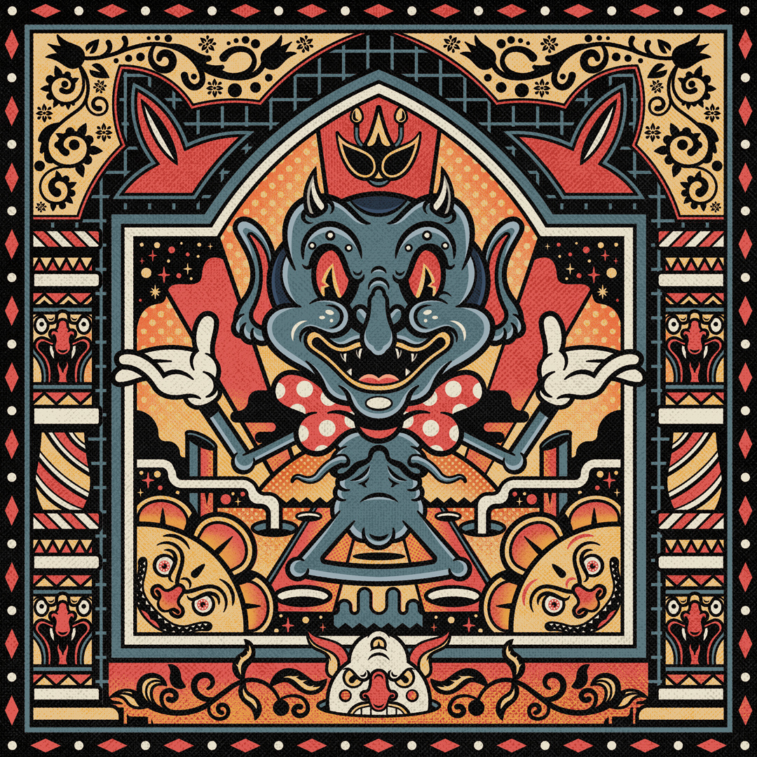 Helianthus abstract bizarre creatures design folk folk art illustration monsters texture vintage