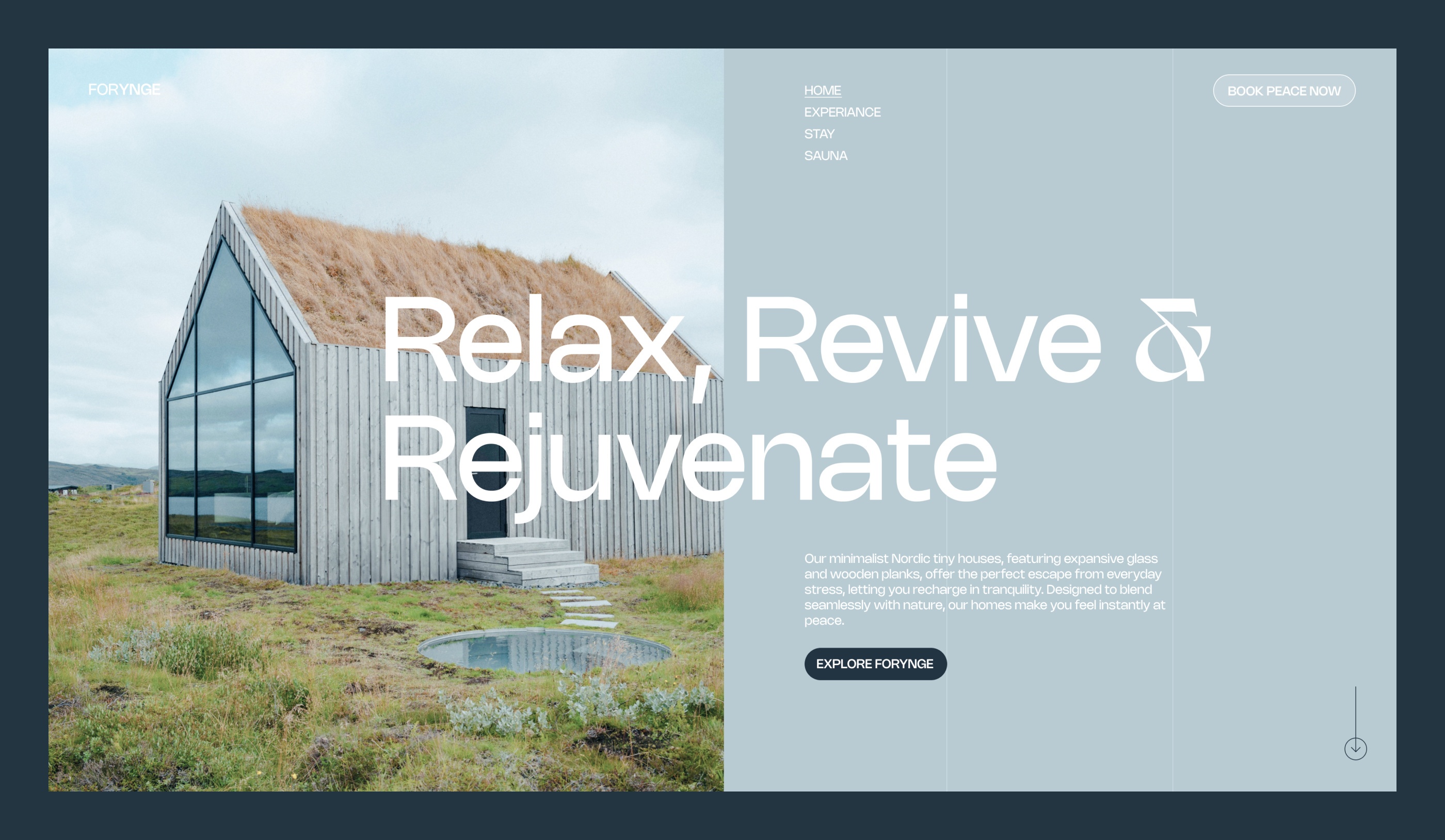 FORYNGE – Concept Nordic Cabin cabin clean composition golden canon grid grid hotel landigpage layout minimal nordic cabin sauna tinyhouse typography ui webdesign website