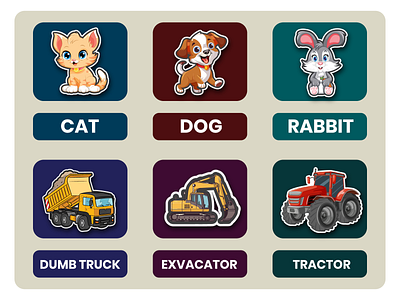 Cute Sticker design for kids on cute animal and vehicle cat custom sticker cute sticker design designer dog dumb truck excavator fiverr graphic design print rabbit sticker creator sticker design sticker designer tractor