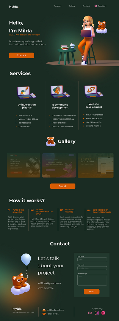 Portfolio landing page with 3D element 3d 3d design 3d illustration 3d modeling design development e commerce e shop landing page mobile app portfolio portfolio design services design uiux user experience user interface website website design