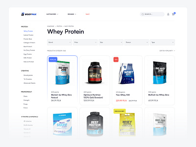 Supplement Store - Ecommerce Category View ashwagandha basket blue cart categories category diet ecommerce fitness gray gym health products protein store supplement supplements ui ux white