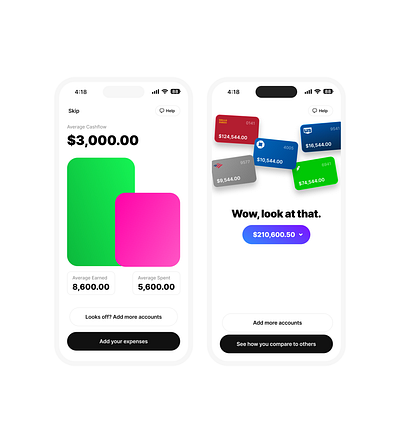 Cashflow Netflow Onboarding Flow app app design bank card cash cashflow design fintech invest money money app net worth tracking ui ux