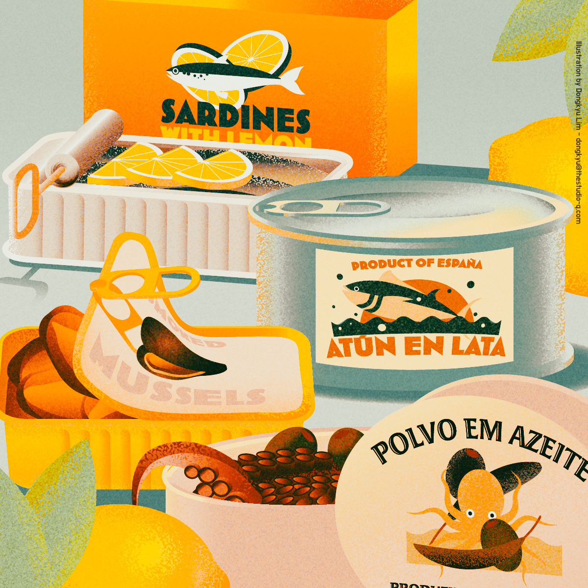 Canned Seafood - style&color practice canned seafoods grain illustration seafoods texture vintage