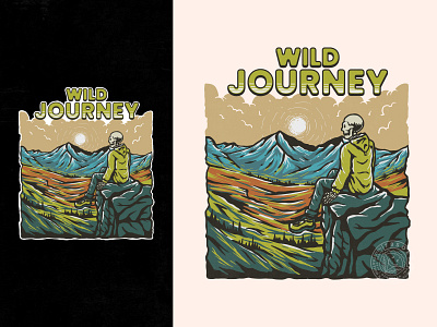 Wild journey hand drawn Illustration apparel artwork badge design badge illustration brandmerch camping design clothing hand drawn hiking illustration journey logo design merchandise patch design t shirt illustration wild wild illustration