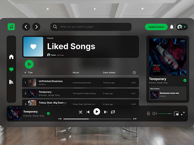 Music app in Apple vision pro point of view ui