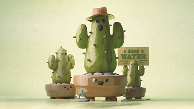 Save Water! 3d 3d art 3d illustration 3d model 3d plants animation art blender blender animation cactus character character animation funny garden green greenpeace motion graphics park plants water