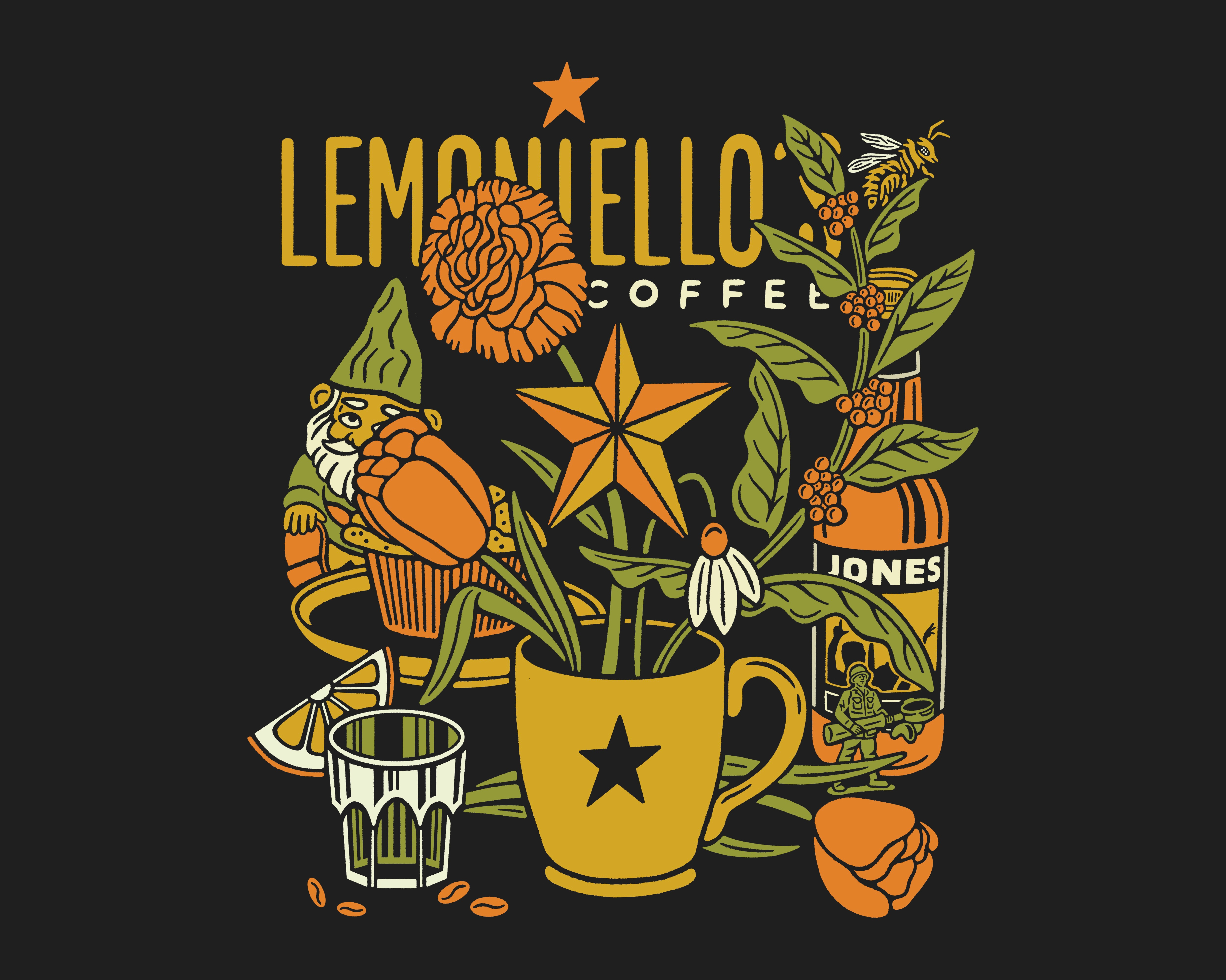 LJ's Still Life cafe coffee flower gibraltar gnome holland jello lemon michigan muffin mug star tulip