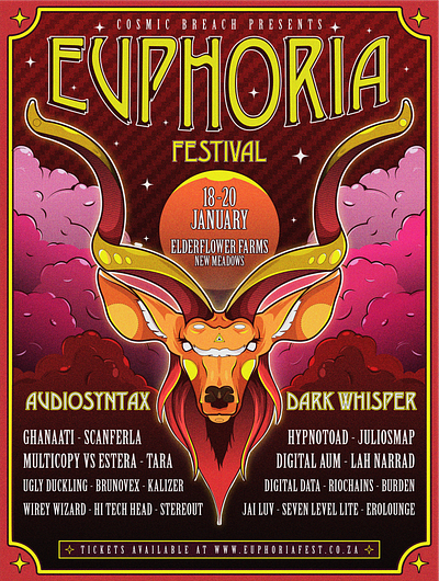 Euphoria Poster adobe illustrator branding deer design festival graphic design horns illustration kudu music poster poster design trance vector wacom