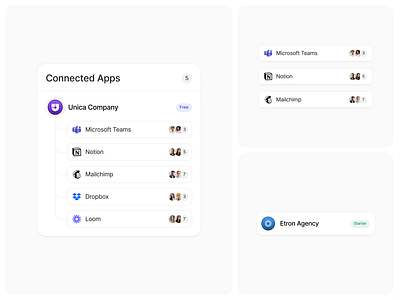 Connected Apps 🎛 app clean company components dashboard design elements employee integrated interface label logo minimal plugin profile picture saas simple ui user web