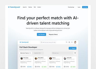 RavworkAI - AI Talent Matching Landing Page ai gradientlandingpage landingpage lightmode productdesign techdesign webdesign