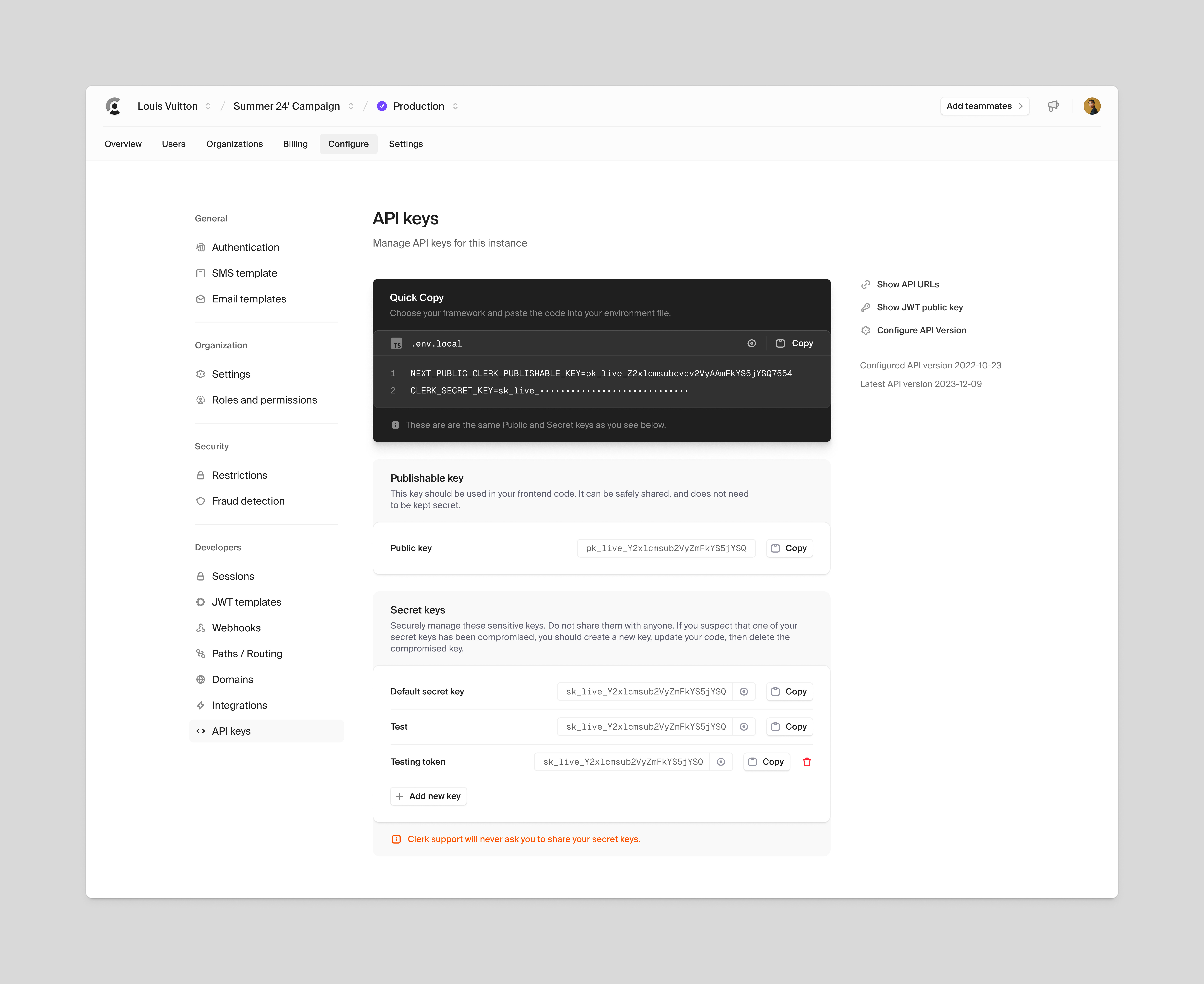 Example of 🔑 API keys