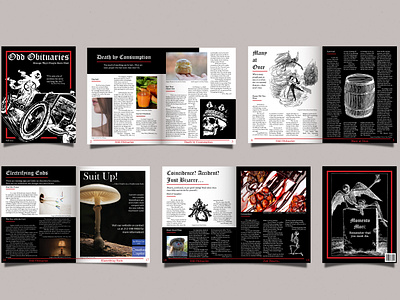 Odd Obituaries Magazine design graphic design horror layout macabre magazine obituary odd publication