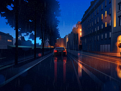 Blue hour ambiance cities city illustration light mood neon night paris rain reflexions
