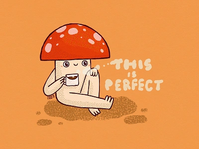 This is Perfect 2d amanita character coffee cute digital art illustration illustrator mushroom perfect red mushroom