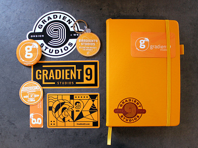 Gradient9 Promotional Items branding gradient iowa design keychain notebook printed promo promotional items sticker design stickers