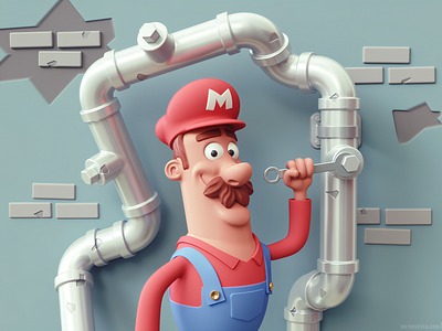 Mario at work 3d character design fan art game games gaming illustration mario metin seven nintendo plumber