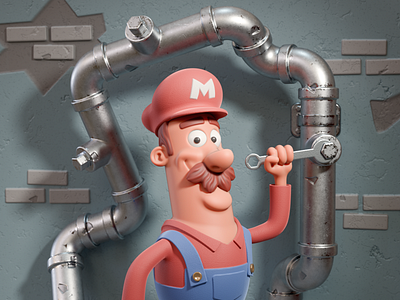 Mario at work 3d character design fan art game games gaming illustration mario metin seven nintendo plumber