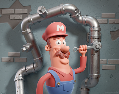 Mario at work 3d character design fan art game games gaming illustration mario metin seven nintendo plumber