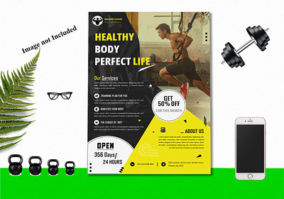 Gym Fitness Center Promotional Flyer Template Design adobe illustrator branding design design template editable graphic design