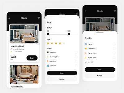 Travel and Booking App app book booking budget car rental filter fly hotel location money pay plane planning price restaurant sort travel ui uidesign uiux