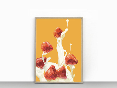 Fresh Strawberry Milk Design. 3d berry branding dairy dessert digital art element food fruit handdrawn illustration milk modern motion pastel poster print realistic strawberry vegan