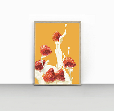 Fresh Strawberry Milk Design. 3d berry branding dairy dessert digital art element food fruit handdrawn illustration milk modern motion pastel poster print realistic strawberry vegan