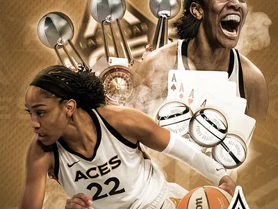A'ja Wilson - Smoking Aces poster basketball design digital art gold graphic design nba sports poster wnba