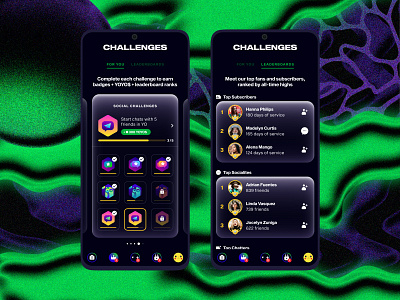 YO Mobile app badges challenges gamification leaderboards mobile ui virtual currency