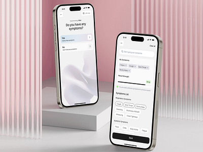 Symptom checker mobile app 👩‍⚕️ 3d app chips gradient health app mobile app progress bar symptom ui ux