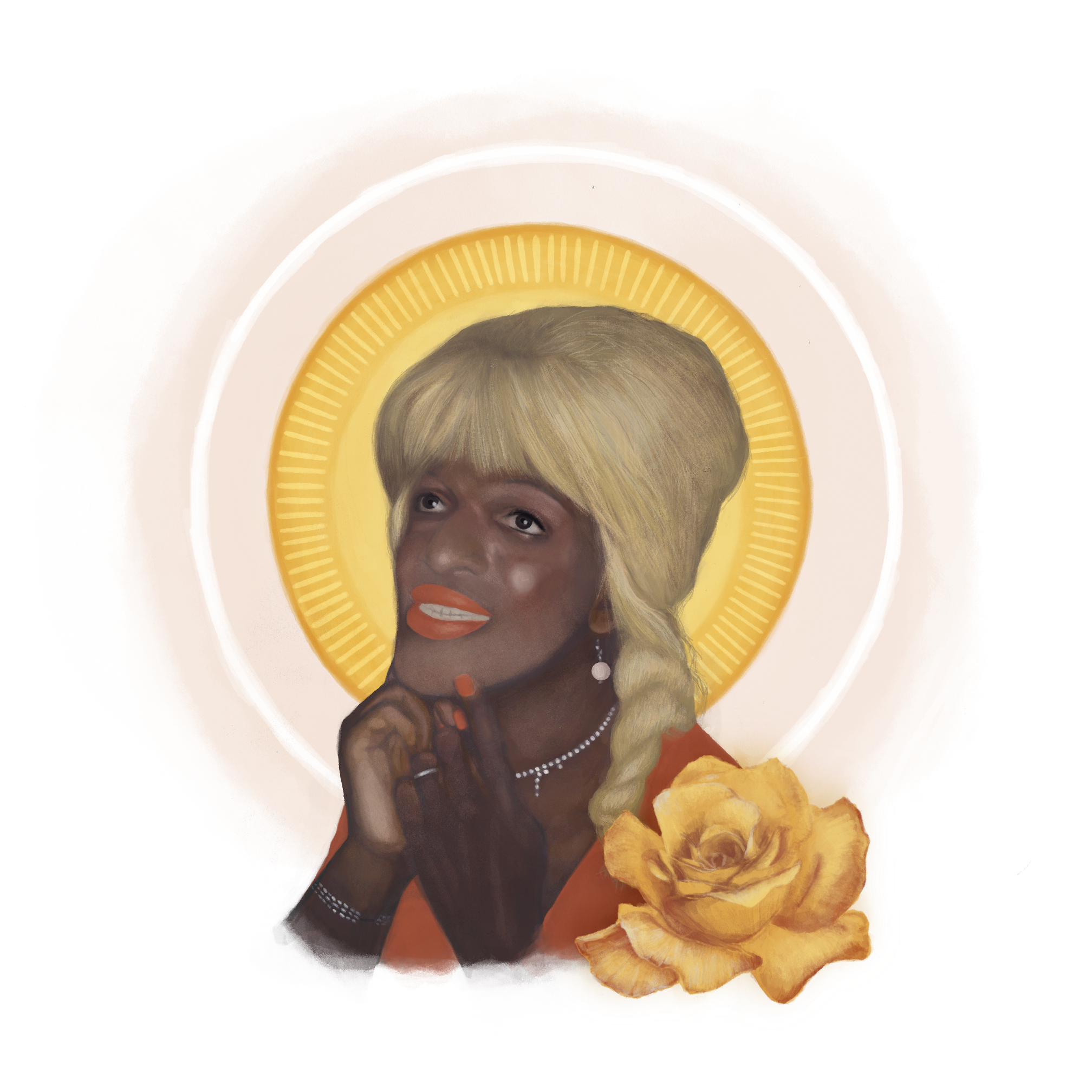 Marsha P. Johnson Illustration colorized digital gold halo illustration orange