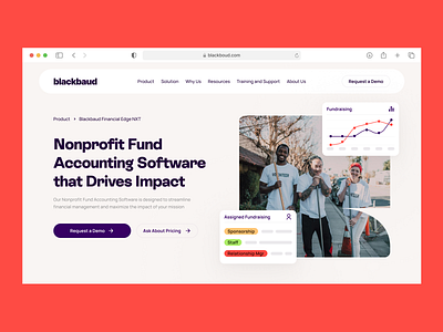 Fundraising and Nonprofit Accounting Platform - Web Design b2b business chart company data feature finance fundraising funds hero section investment landing page non profit revenue saas startup volunteer web design website widgets