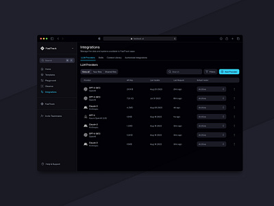 integrations crm dark mode dashboard integrations table theme