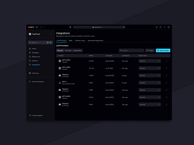 integrations crm dark mode dashboard integrations table theme