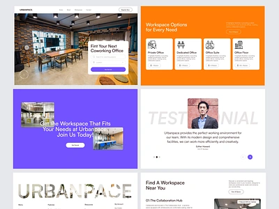 Urbanpace - Coworking Space Landing Page brand identity branding card clean coworking space design home page landing landing page rental testimonial ui urbanspace ux web design website work space working workspace workspace rental