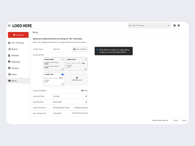 Billing Preferences UI/UX billing portal preferences pricing settings uiux