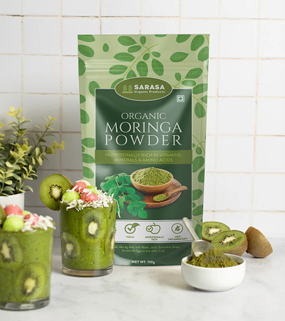 Organic Moringa Powder Packaging Design branding design graphic design label design labels and packaging logo packaging design