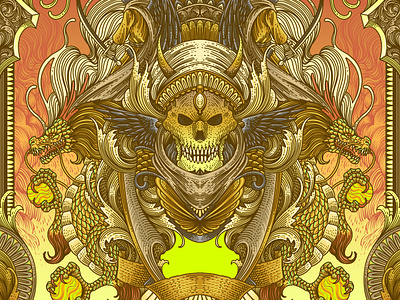 The South King apparel design dragon gold hand drawn head illustration king line art merchandise design skull south king thrones tony midi wall art wolfordeer yellow