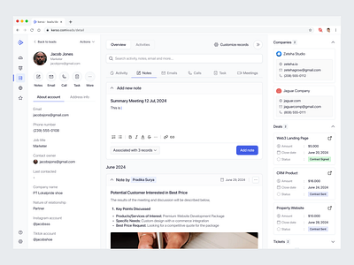 Kerso CRM - Leads Detail [Note] brand identity branding clean component crm crm dashboard dashboard design job management dashboard minimalist notes productivity reminder task ui ux web design website work