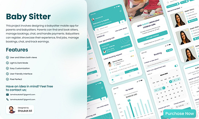 Baby Sitter Mobile App UI/UX Design app baby branding care child care design graphic design illustration logo mobil mobile app sitter typography ui ui design ux ux design vector