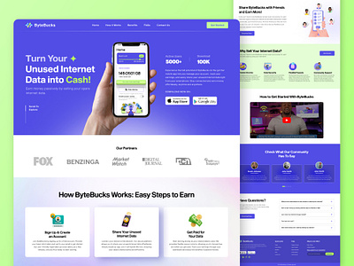 ByteBucks - Sell Internet Data & Earn Money Website Design home page home page design home page template ui ui design ui ux ui ux design ux web design website website design
