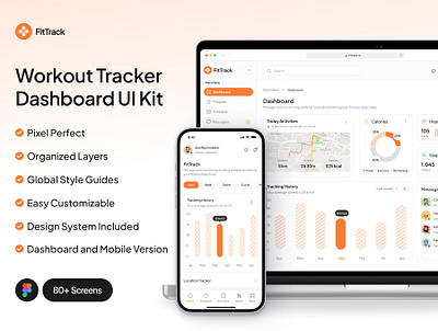 FitTrack - Workout Tracker Dashboard UI Kit analytic analytics dashboard data history map maps product design responsive sport statistic stats track tracking ui kit workout