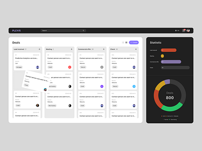 Plexis CRM - Deals admin card chart dashboard interface kanban product startup statistics task tasks to do ui ui ix