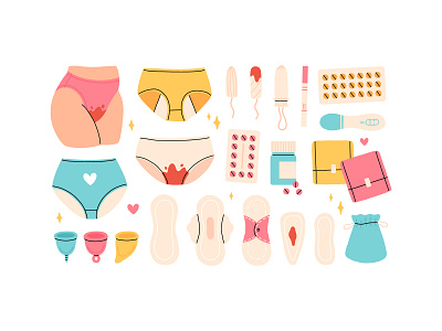 Menstrual hygiene products cartoon concept cycle design flat girl hygiene illustration menstruation period set vector woman