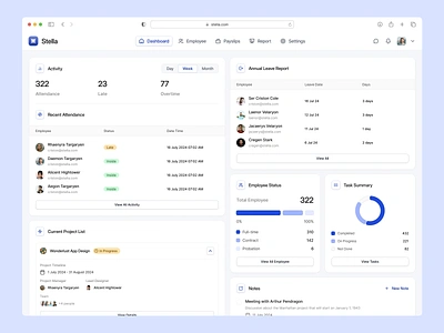 Stella - HR Management Dashboard admin admin dashboard analytics app dashboard design employee hr hr app hr dashboard hr management hrd management management dashboard minimal ui ux web app